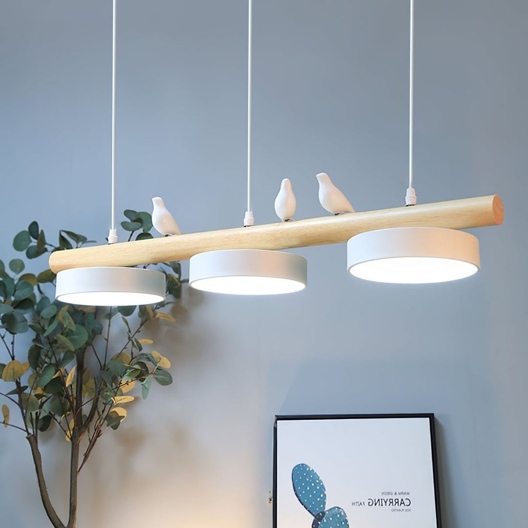 Unique bird-shaped LED pendant light, a focal point in modern interior design.