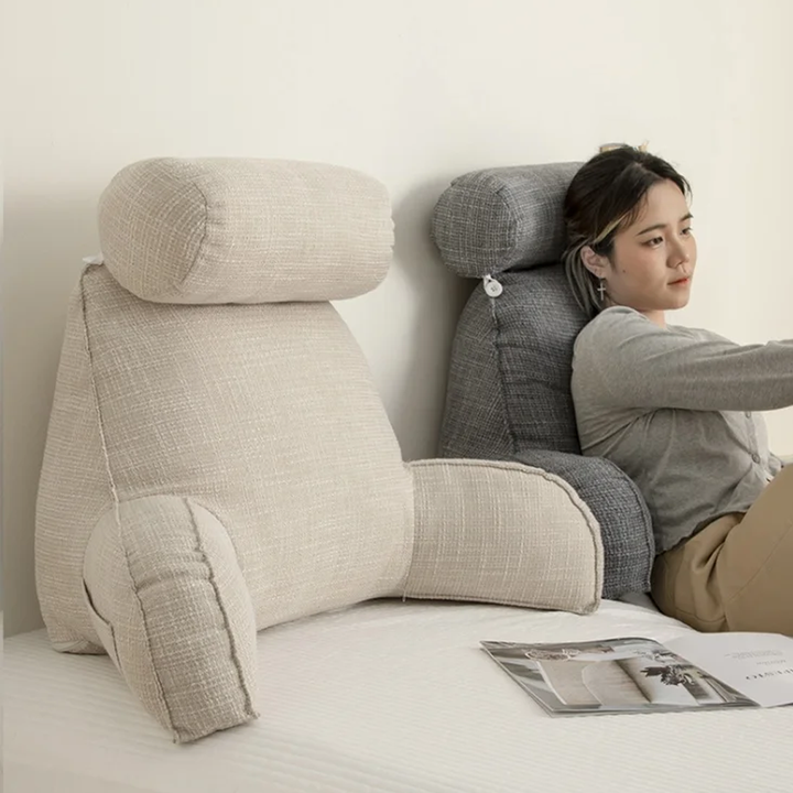 Plush lounge pillow with side pocket & washable cover; perfect backrest for relaxation.