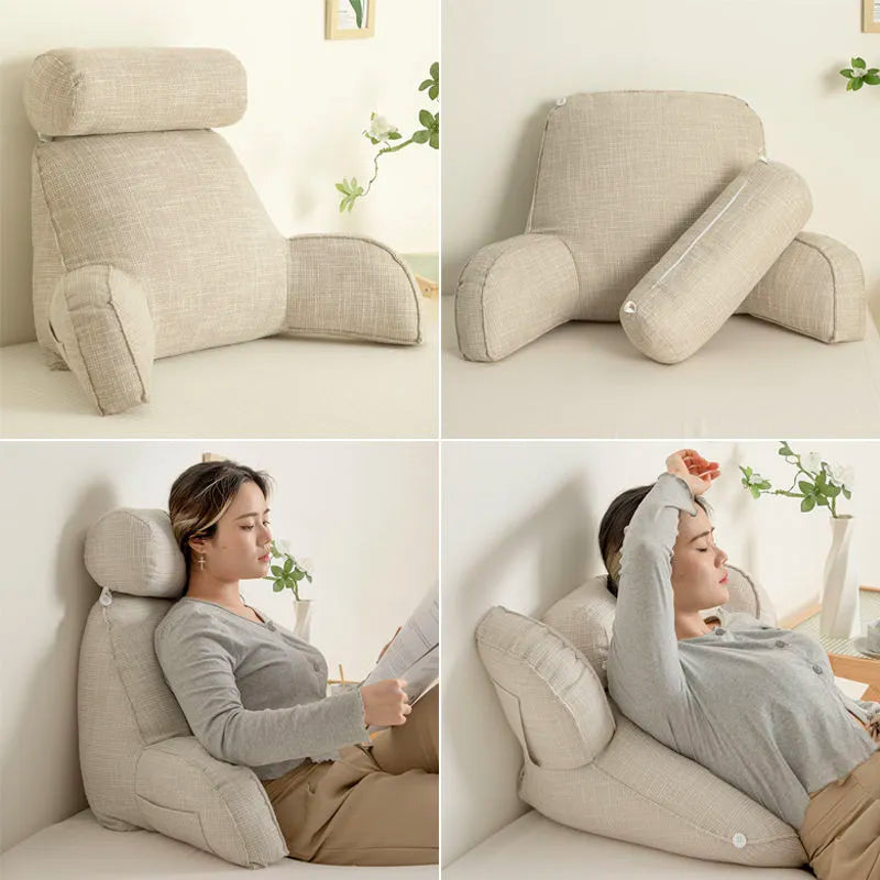 Support pillow with adjustable headrest & armrests, designed for ultimate home decor comfort.
