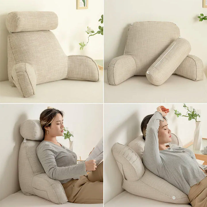 Support pillow with adjustable headrest & armrests, designed for ultimate home decor comfort.