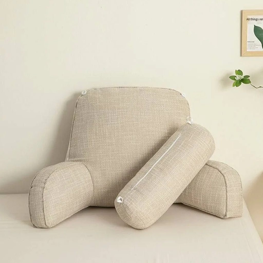 Ergonomic backrest pillow in a cozy fabric, offering superior comfort for reading & lounging.