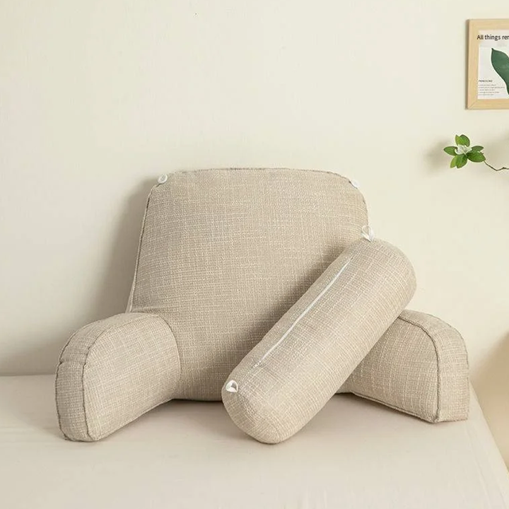 Ergonomic backrest pillow in a cozy fabric, offering superior comfort for reading & lounging.