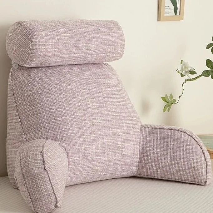 Large support lounge pillow with detachable adjustable headrest, perfect for cozy relaxation.