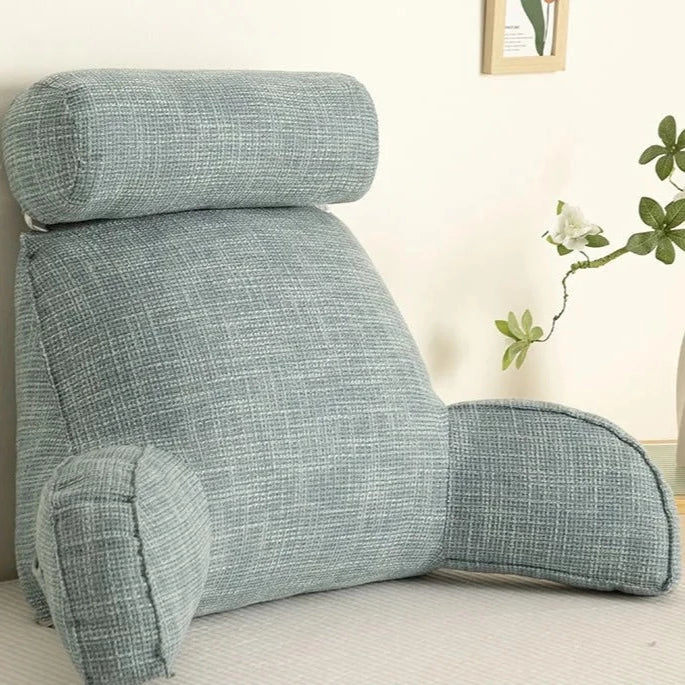 Washable home decor backrest pillow with arms and headrest for comfortable reading and support.