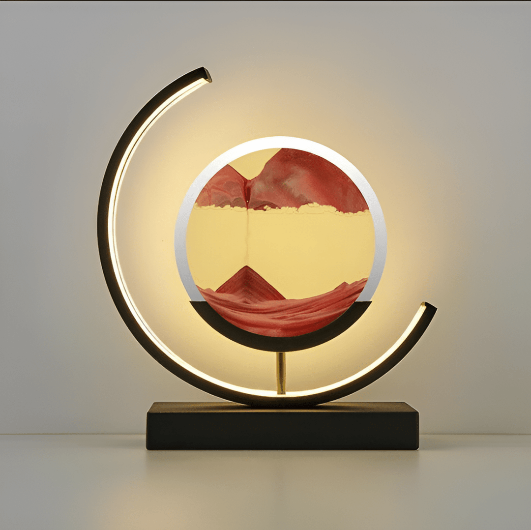 Dimmable LED Moving Sand Art Lamp creating a relaxing atmosphere with flowing sand patterns.
