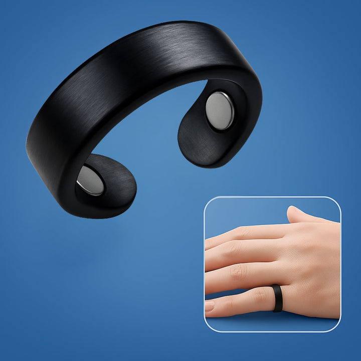 Health & wellness anti-snore ring using pressure points to improve sleep quality & provide breathing support.