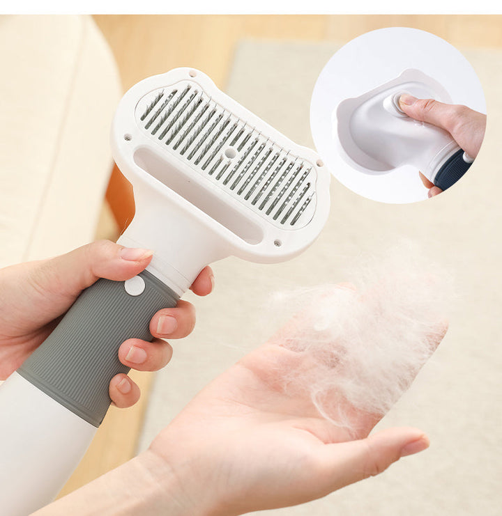 Quiet pet hair dryer with grooming brush, designed for stress-free drying and detangling during dog grooming.