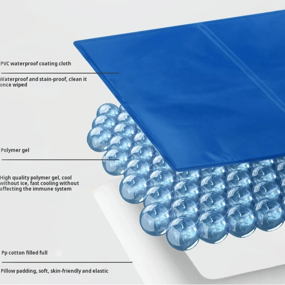 Summer pet cooling mat. The pressure-activated gel pad keeps dogs comfortable.
