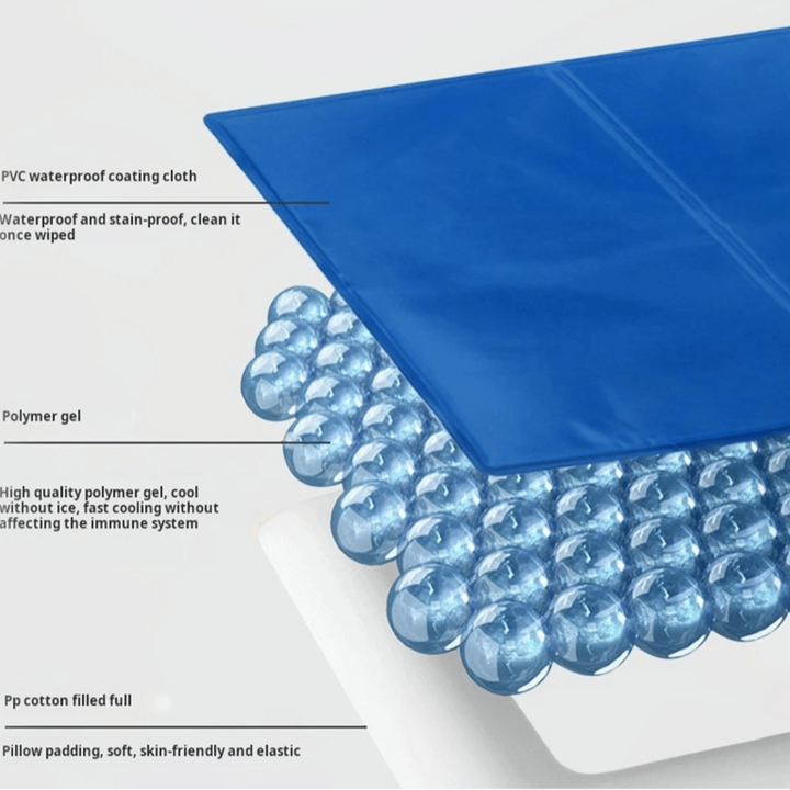 Summer pet cooling mat. The pressure-activated gel pad keeps dogs comfortable.