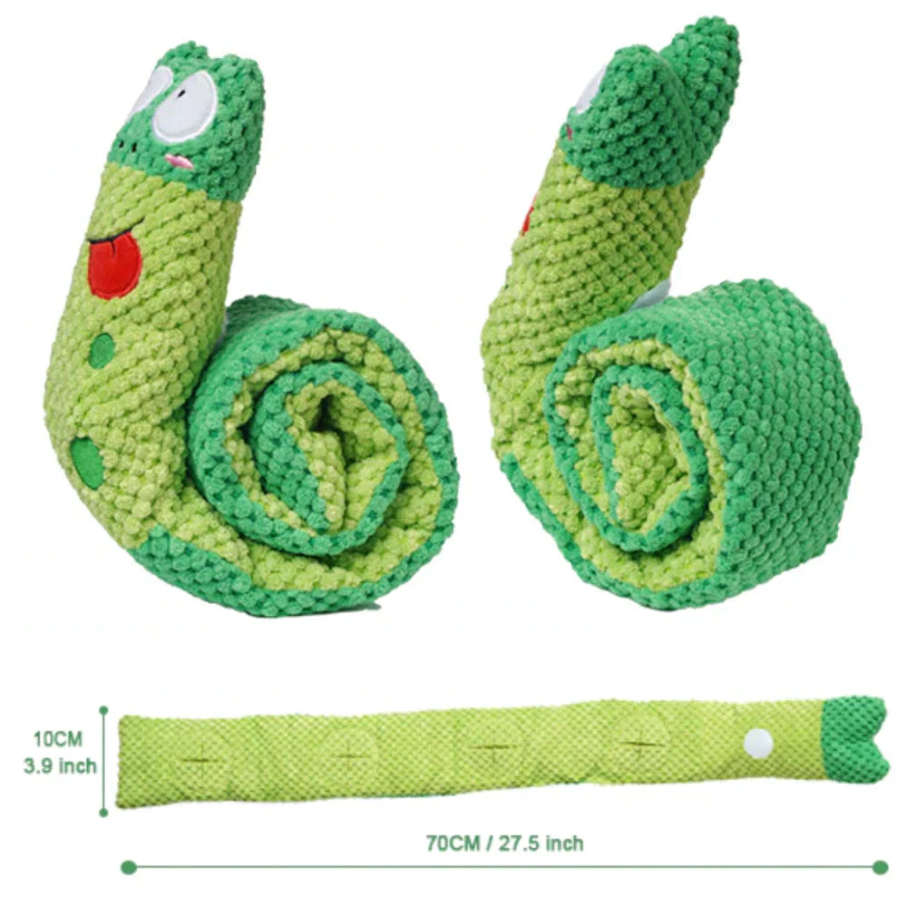 Interactive snuffle snake dog toy, ideal for hiding treats and preventing boredom in dogs.