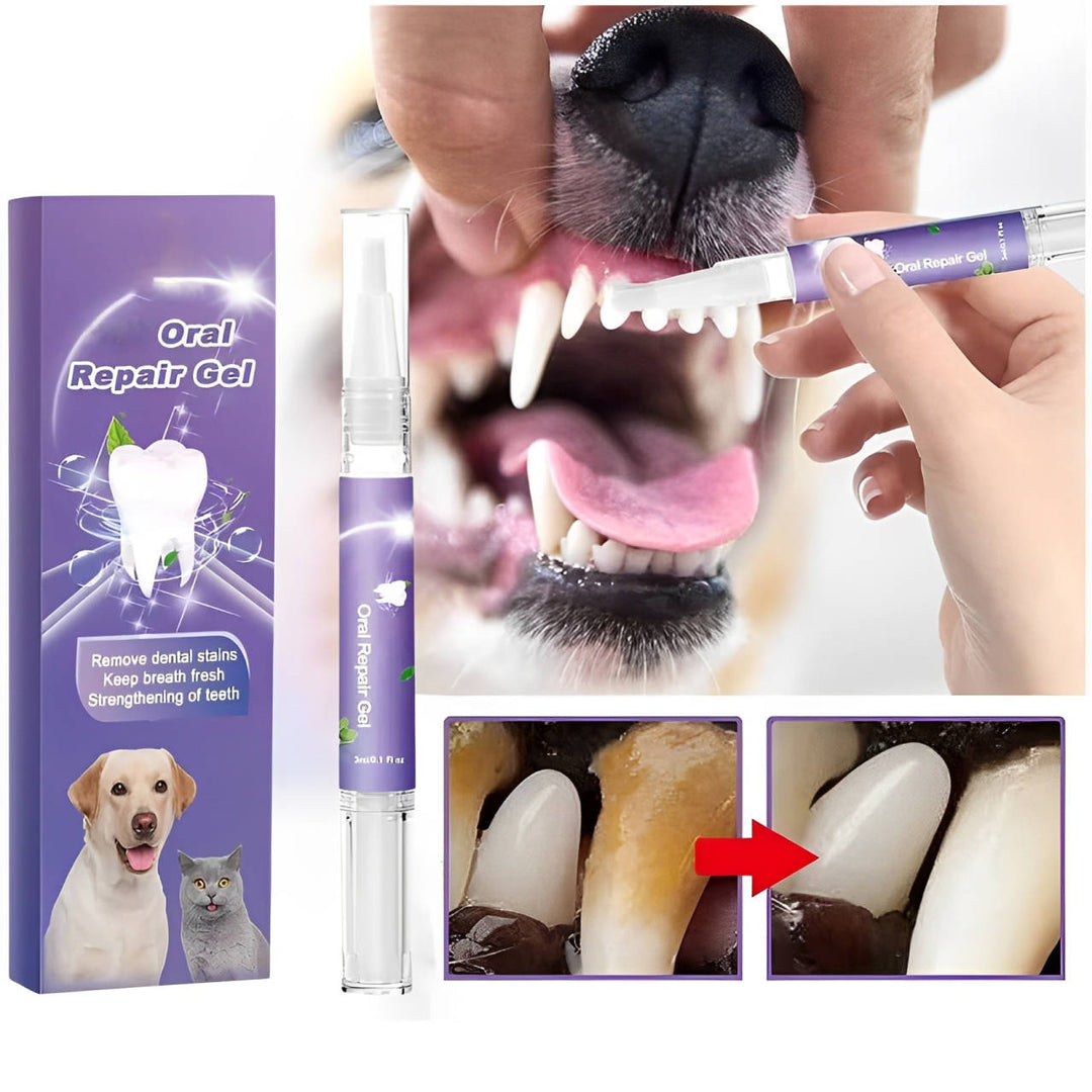 Dogs' Oral Care Repair Gel 3-pack for pet dental hygiene & fresh breath. Tartar & plaque control.