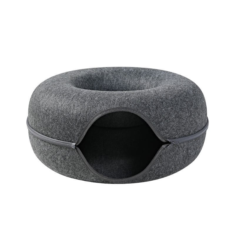 Cozy donut-shaped cat furniture, a stylish pet hideaway for your feline.