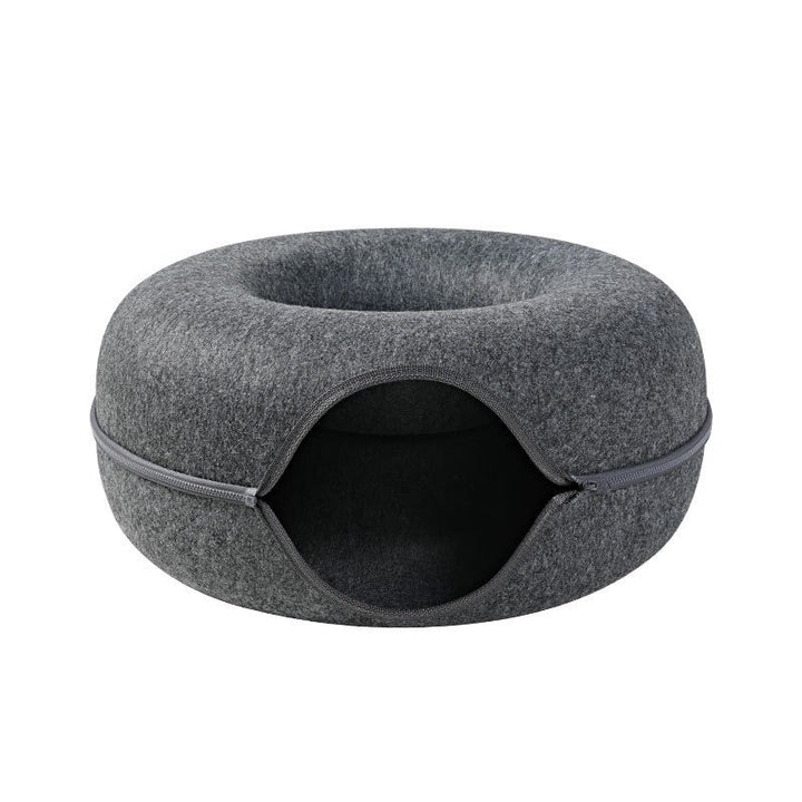 Cozy donut-shaped cat furniture, a stylish pet hideaway for your feline.