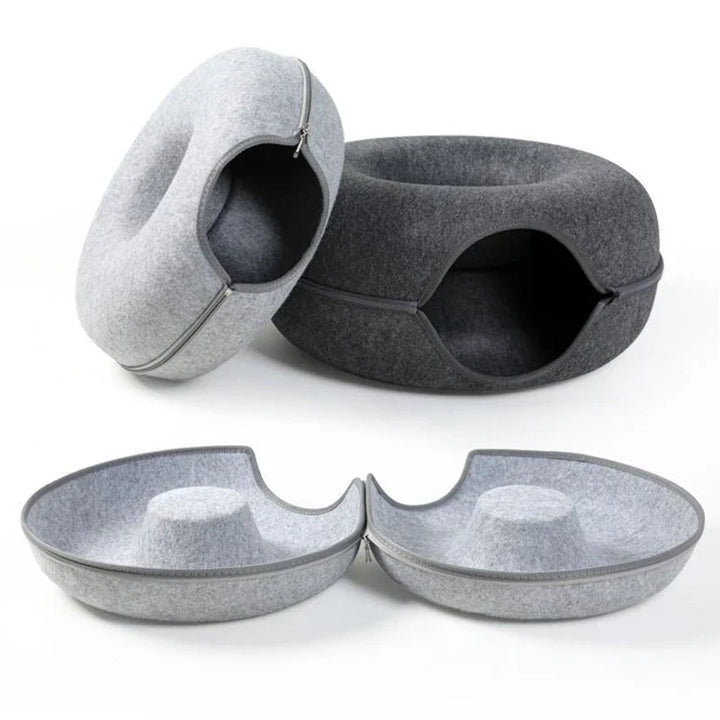 Soft and warm dark grey cat cave bed, ideal for napping and lounging.