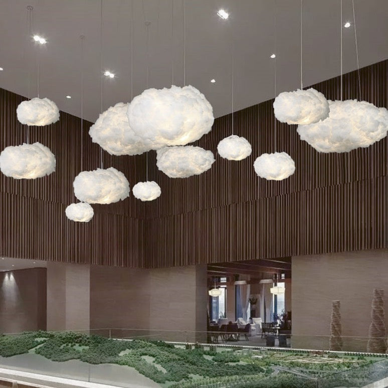 Unisex cloud chandelier, modern ceiling lamp. Unique cotton design for stylish home lighting decor.