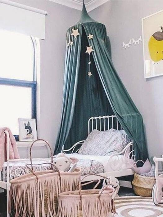 Charming kids' bed canopy for home decor, enhancing a nursery or child's room with a dreamy, cozy and magical feel.