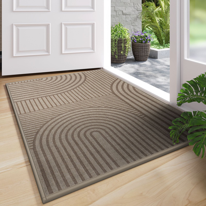 Durable anti-slip ribbed door mat for indoor & outdoor use, perfect entryway floor mat trapping dirt effectively.