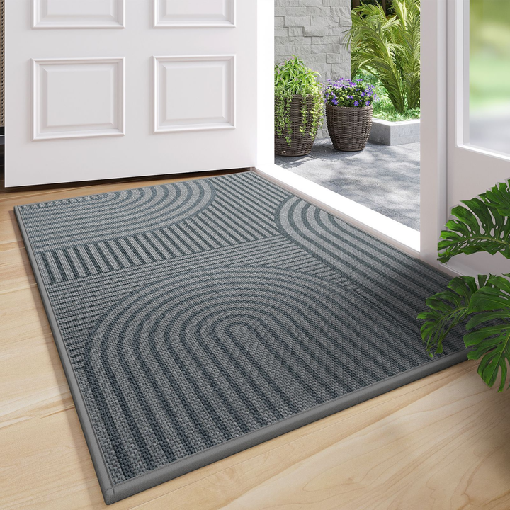 Ribbed anti-slip entryway door mat, durable indoor/outdoor floor mat for home decor. Easy to clean & traps dirt.