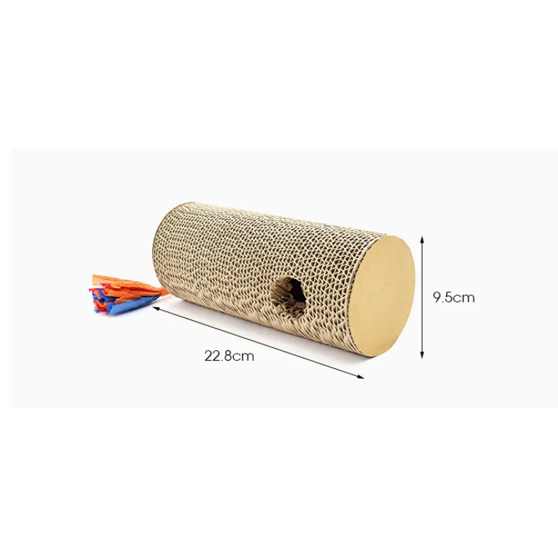 Cat scratching roll featuring sturdy cardboard, playful fringes & an enticing hole; essential pet supplies for claw health.