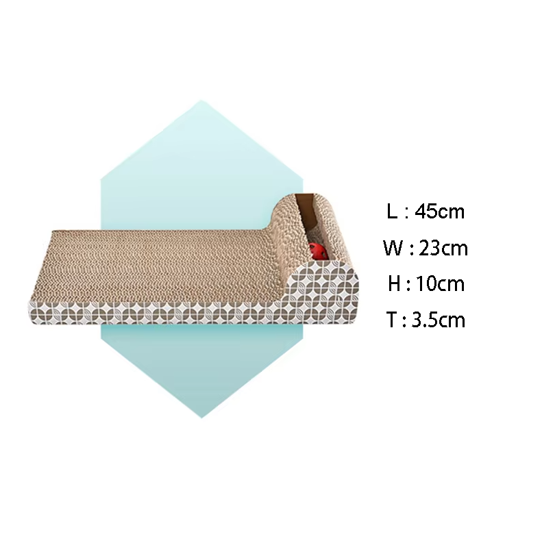 Cat scratching board with interactive toy; durable pet care solution for feline claw health & furniture protection.