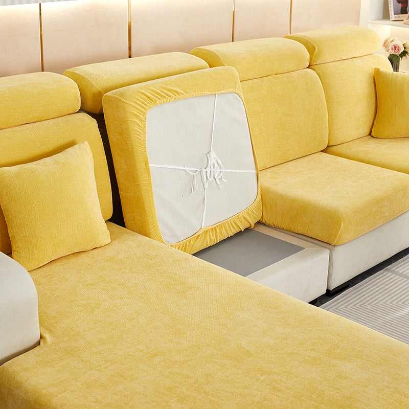Heavy-duty chenille sectional cover, durable protection against pets and spills.