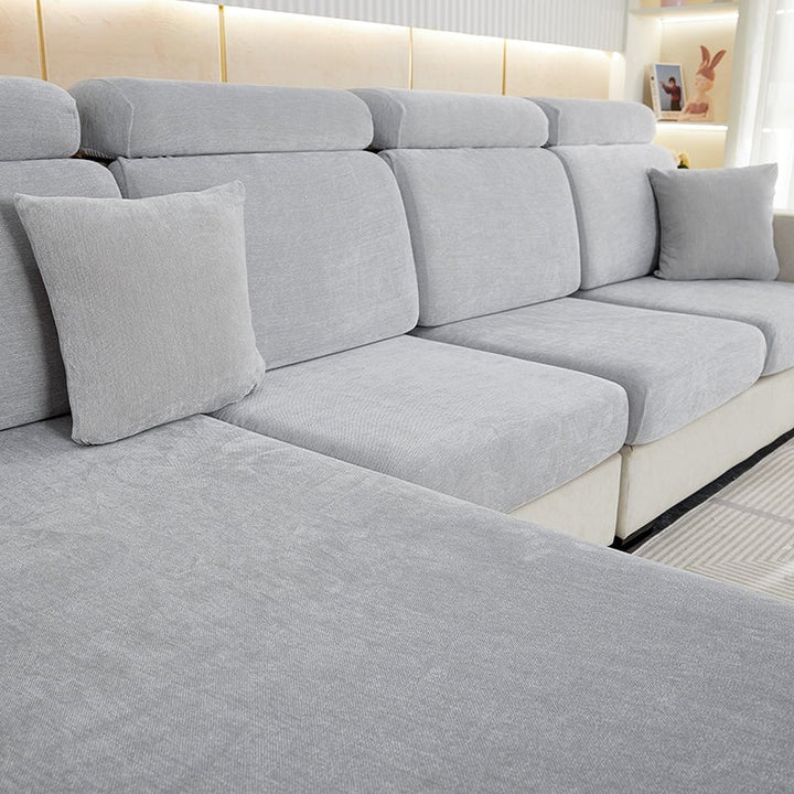Versatile chenille sectional cover, stretch fabric, durable for everyday use.