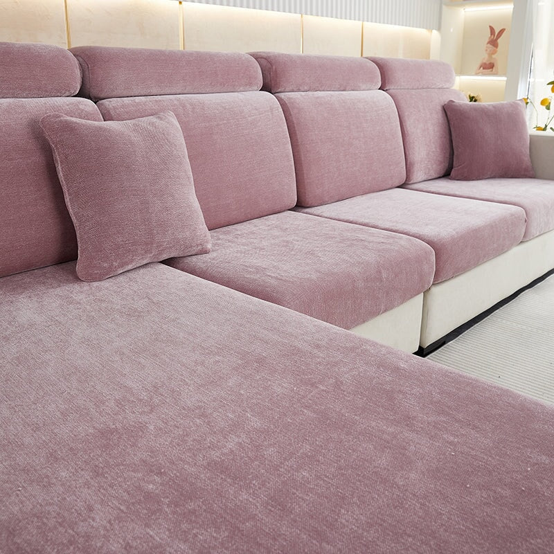 Soft chenille couch cover, pet-friendly & durable, perfect for busy living rooms.