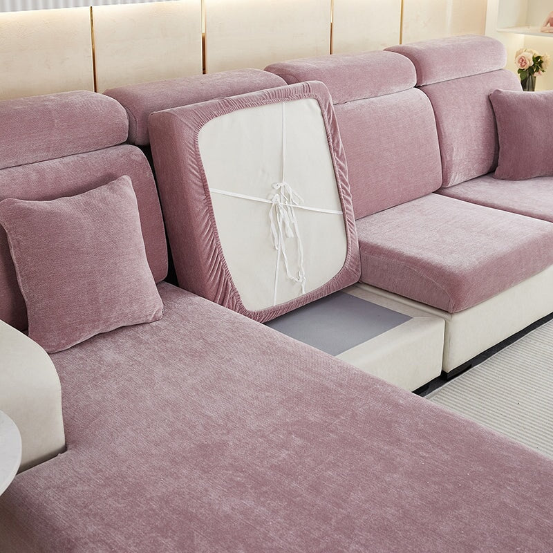 Premium chenille sectional cover, spill-proof, stylish home protection.