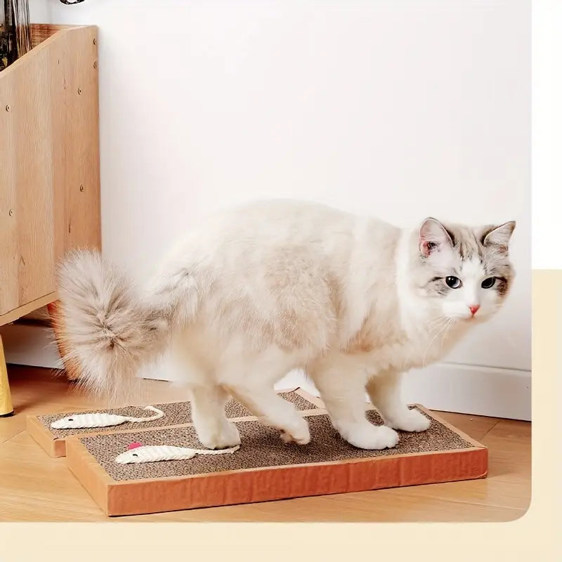 Playful design cat scratcher mat, a durable feline accessory and furniture protector for happy cats.