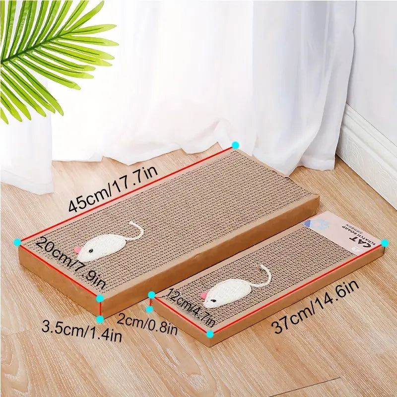 Interactive corrugated cardboard cat toy & scratcher, a durable play mat for feline entertainment.