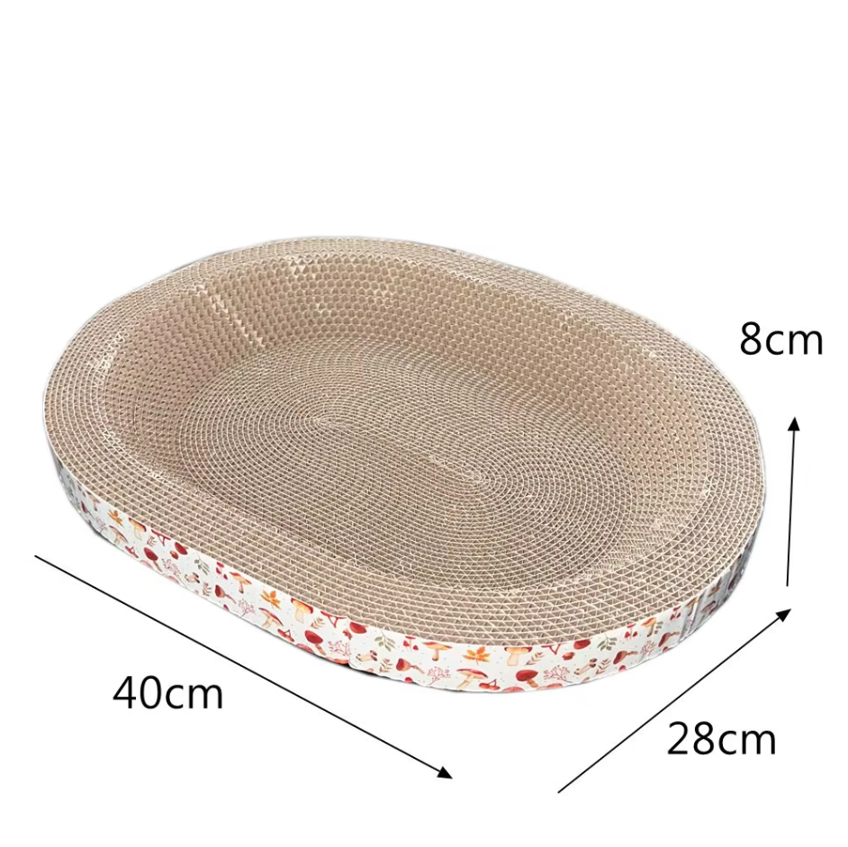 Pet lounge and cat scratcher in one, providing durable feline comfort and a scratching post.