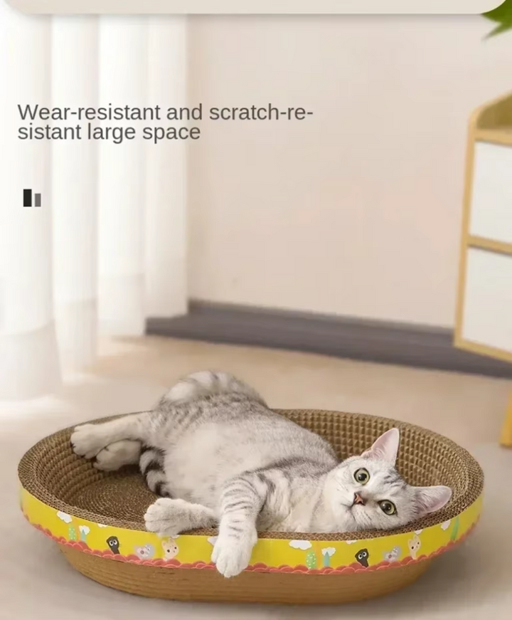 Durable corrugated cardboard cat scratcher and pet bed, a long-lasting cat supply.