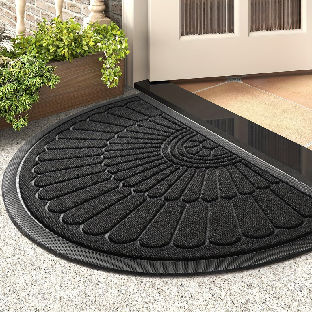Durable half-round rubber door mat for entryway, suitable for outdoor & indoor use.