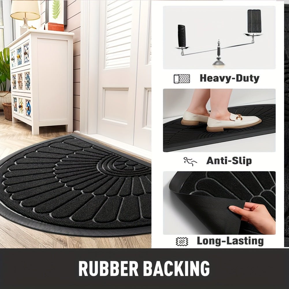Sustainable half-round rubber mat, perfect for keeping mud and dirt outside.