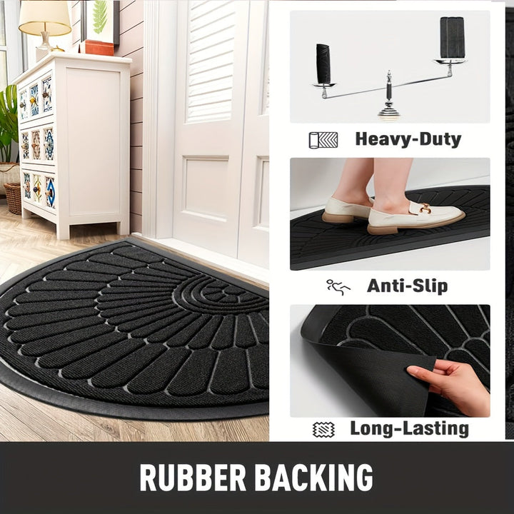 Sustainable half-round rubber mat, perfect for keeping mud and dirt outside.