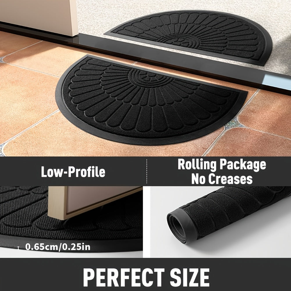 Stylish half-round entryway mat, ideal for both indoor and outdoor protection.