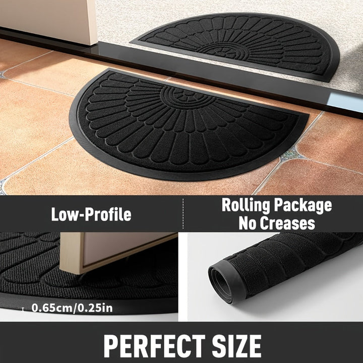 Stylish half-round entryway mat, ideal for both indoor and outdoor protection.
