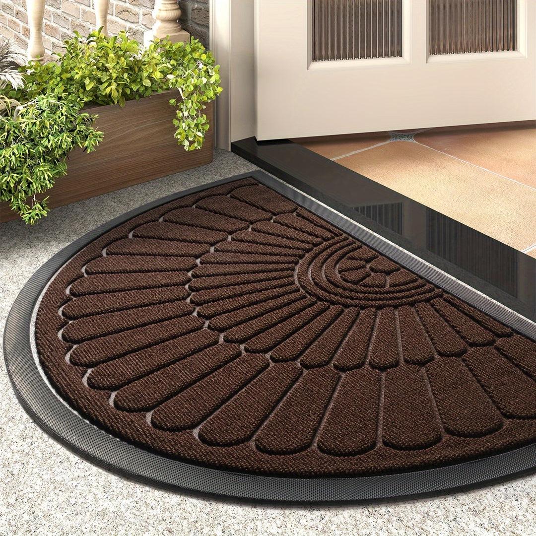 Easy-clean half-round outdoor mat, effectively traps dirt and debris.