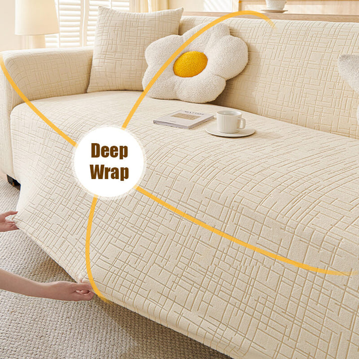 Pet-proof jacquard couch protector, an elastic & anti-scratch solution for a clean living room.