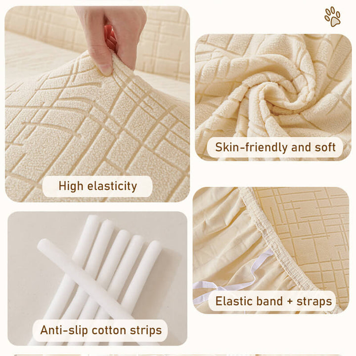 Cozy living room with a jacquard pet sofa cover, offering comfort & anti-scratch durability.