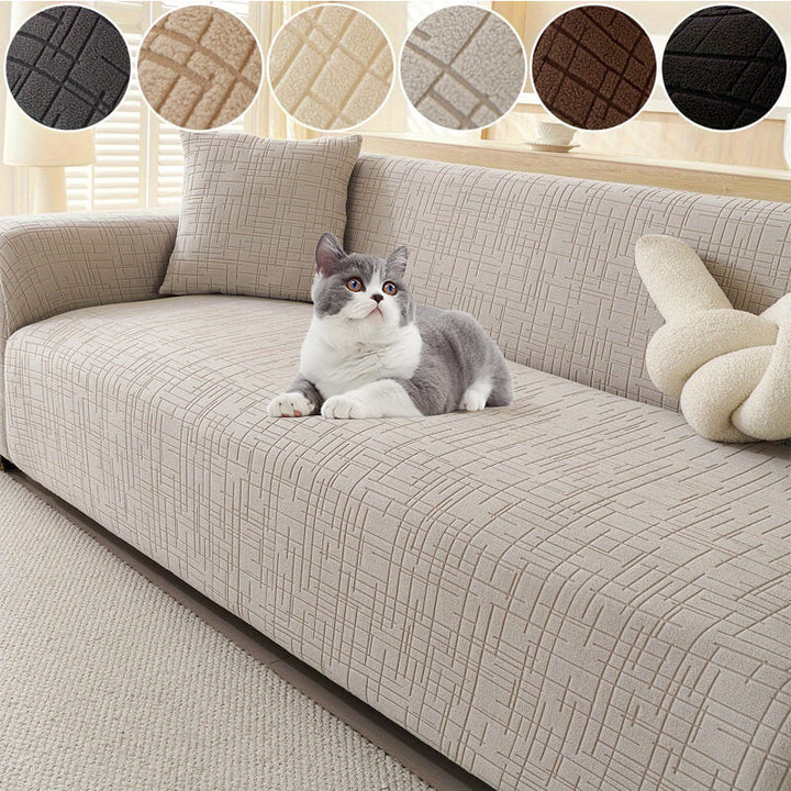 Washable jacquard pet couch cover in modern pattern, ideal for easy clean living room decor.