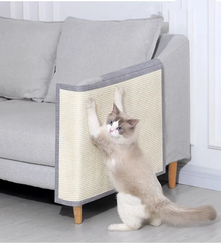 Durable light grey sisal cat armrest scratch protector for furniture.