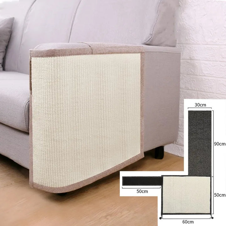 Light grey sisal furniture guard, an effective cat armrest scratch deterrent.