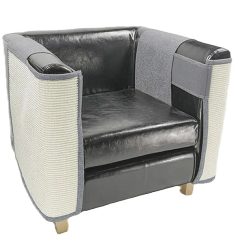 Sisal mat armrest protector, a durable cat furniture guard for sofas.