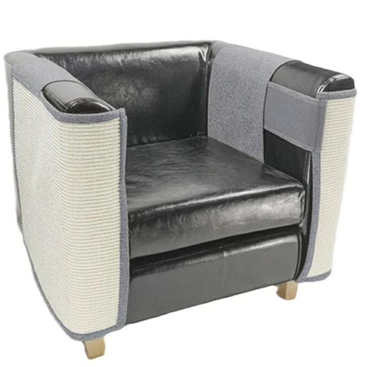 Sisal mat armrest protector, a durable cat furniture guard for sofas.