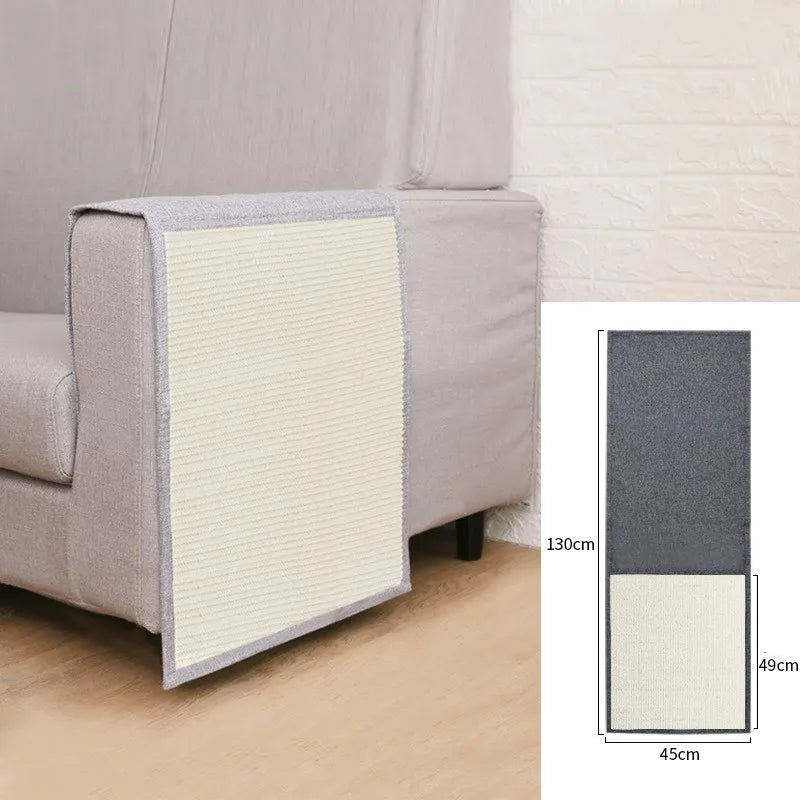 Feline care: Robust light grey sisal armrest protector, prevents sofa damage.