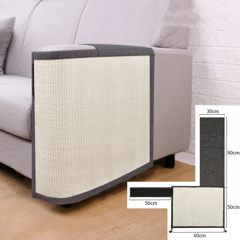 Protect your couch with this durable light grey sisal cat armrest scratch mat.