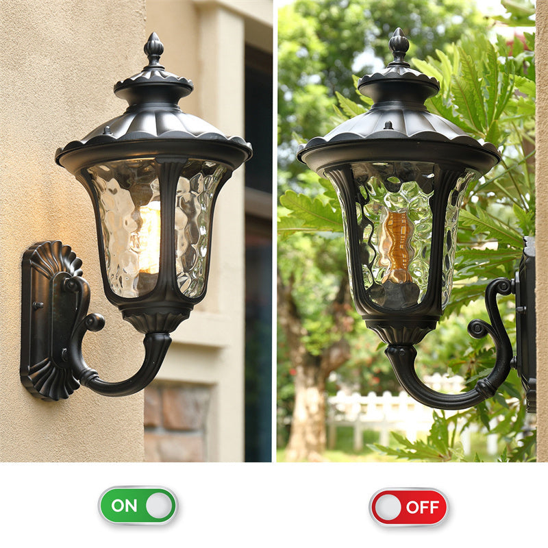 Waterproof black exterior light fixture, ideal for home front door or garage.