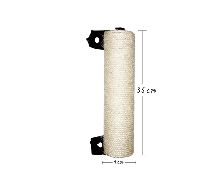 Close-up of the sisal texture on a door frame scratching roller, perfect for active cats.