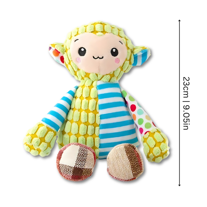 A vibrant plush dog toy, perfect for energetic pups and stimulating playtime.
